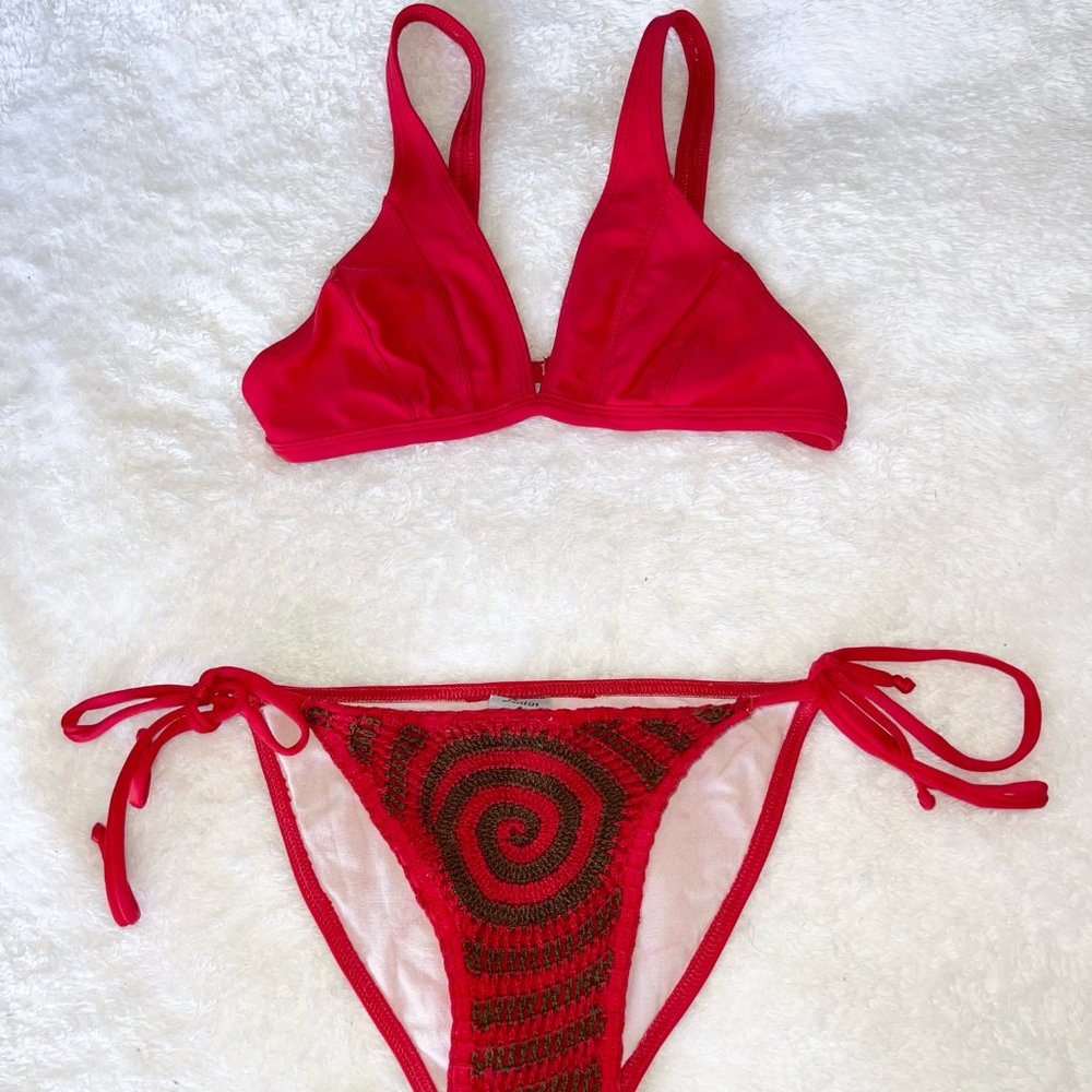 NWOT red/brown Brazilian Bikini, Medium
